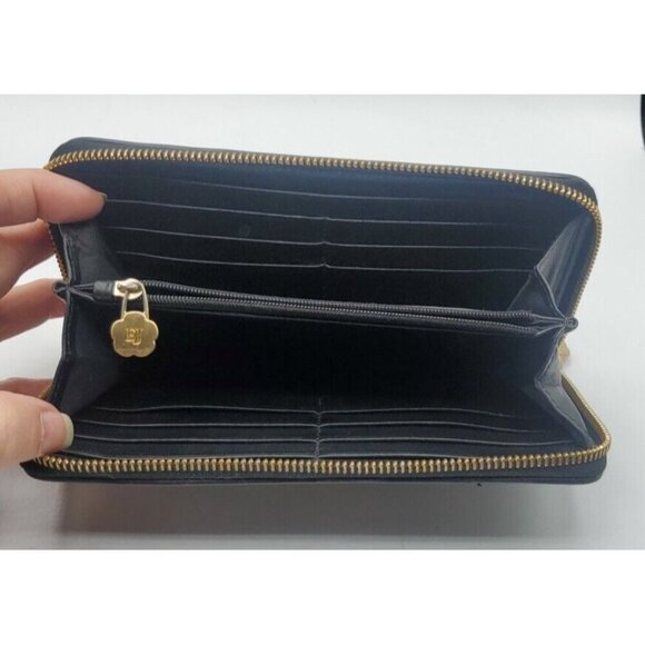 ERIC JAVITS Reptile Patchwork Leather Black Tan Zip Around Wallet - Picture 12 of 15